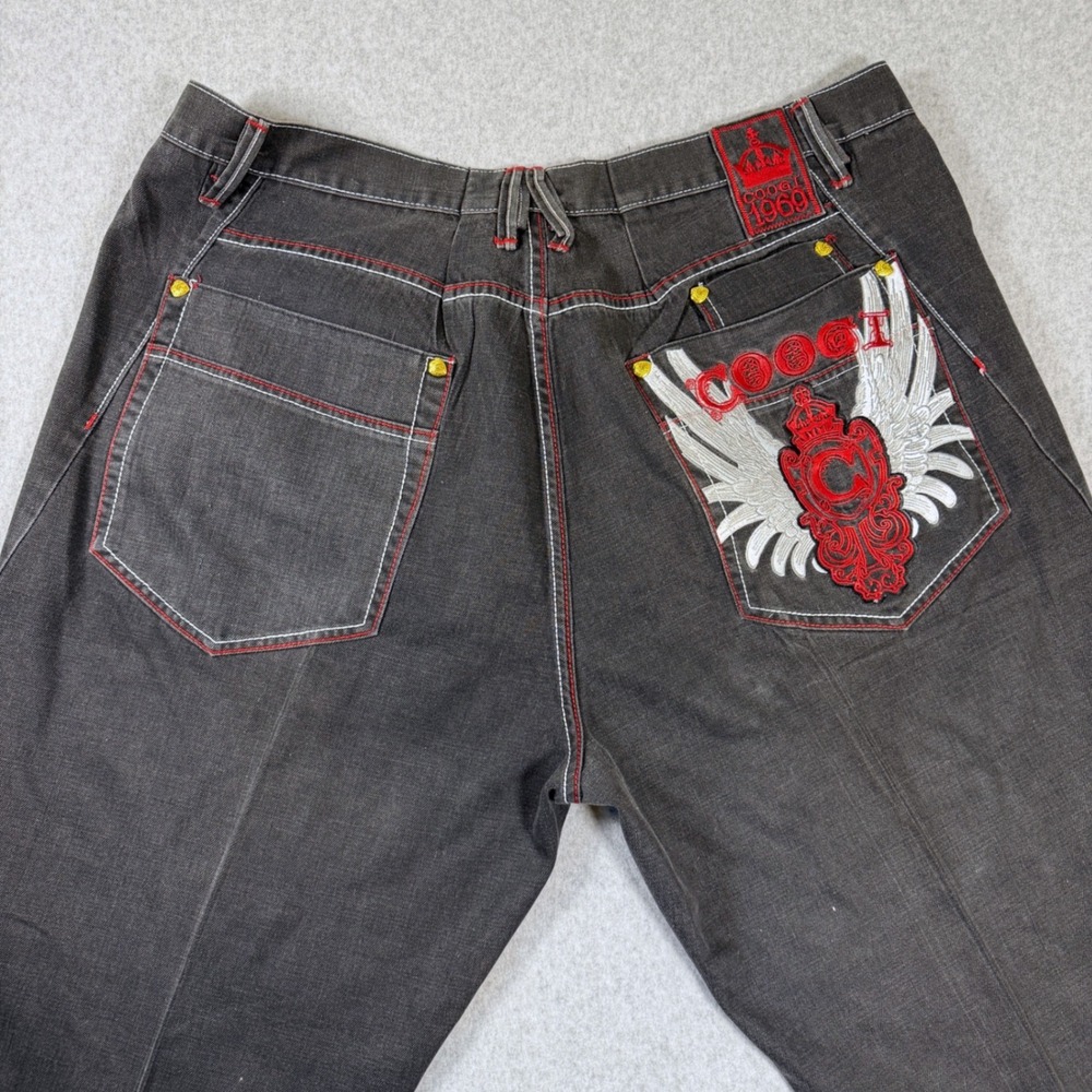 VTG Y2K Coogi Jeans Mens 45x30 Black Baggy Embroidered Wing Crest